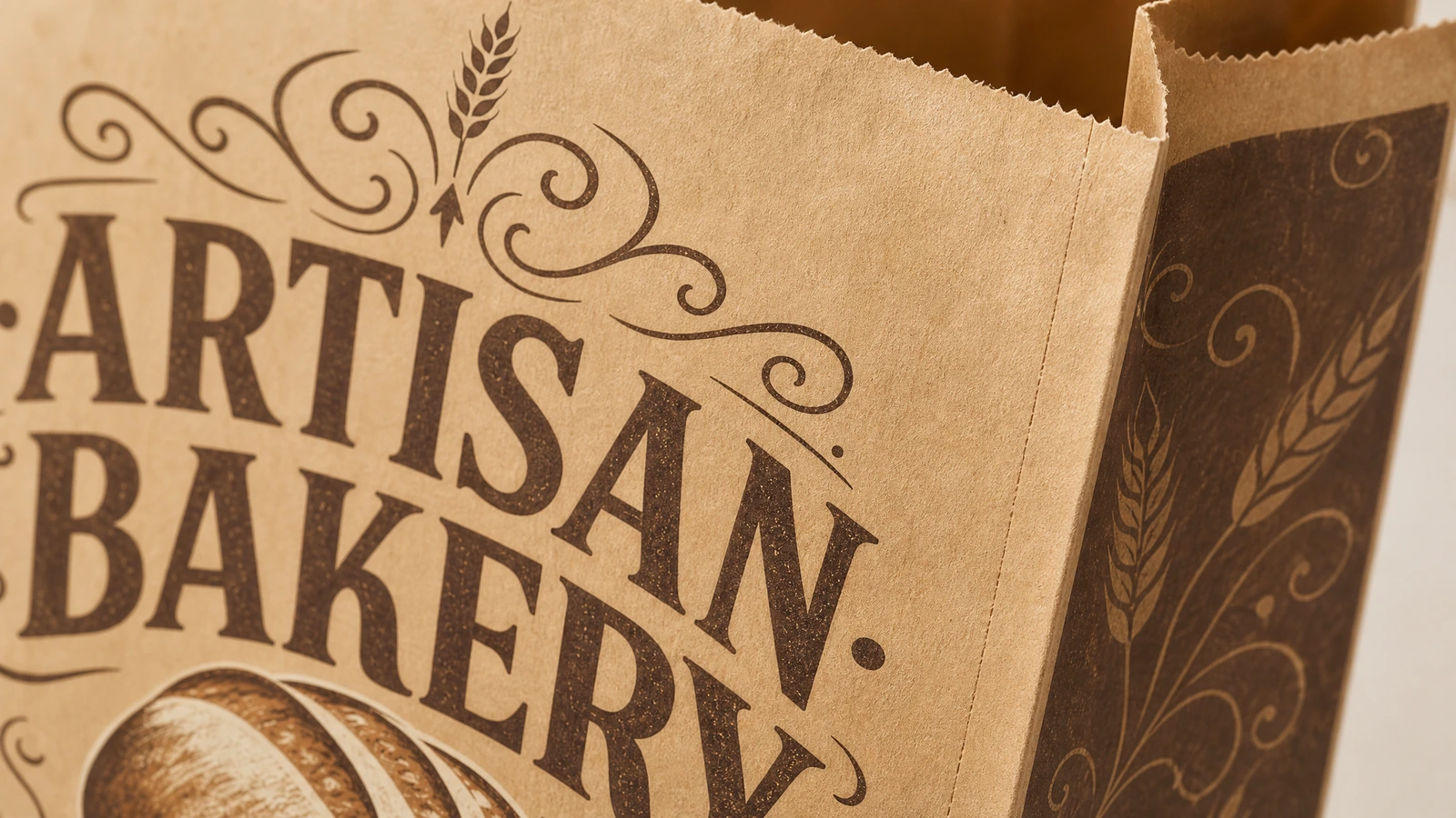 베이커리 봉투 인쇄 및 입구 상세 ARTISAN BAKERY 인쇄 및 톱니 모양 봉투 입구 클로즈업